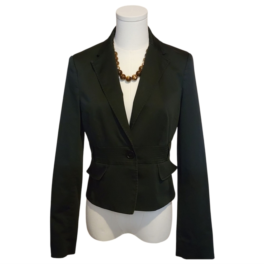 BCBGMaxAzria Black Fitted Blazer Jacket Ruched Waist Career Workwear Small